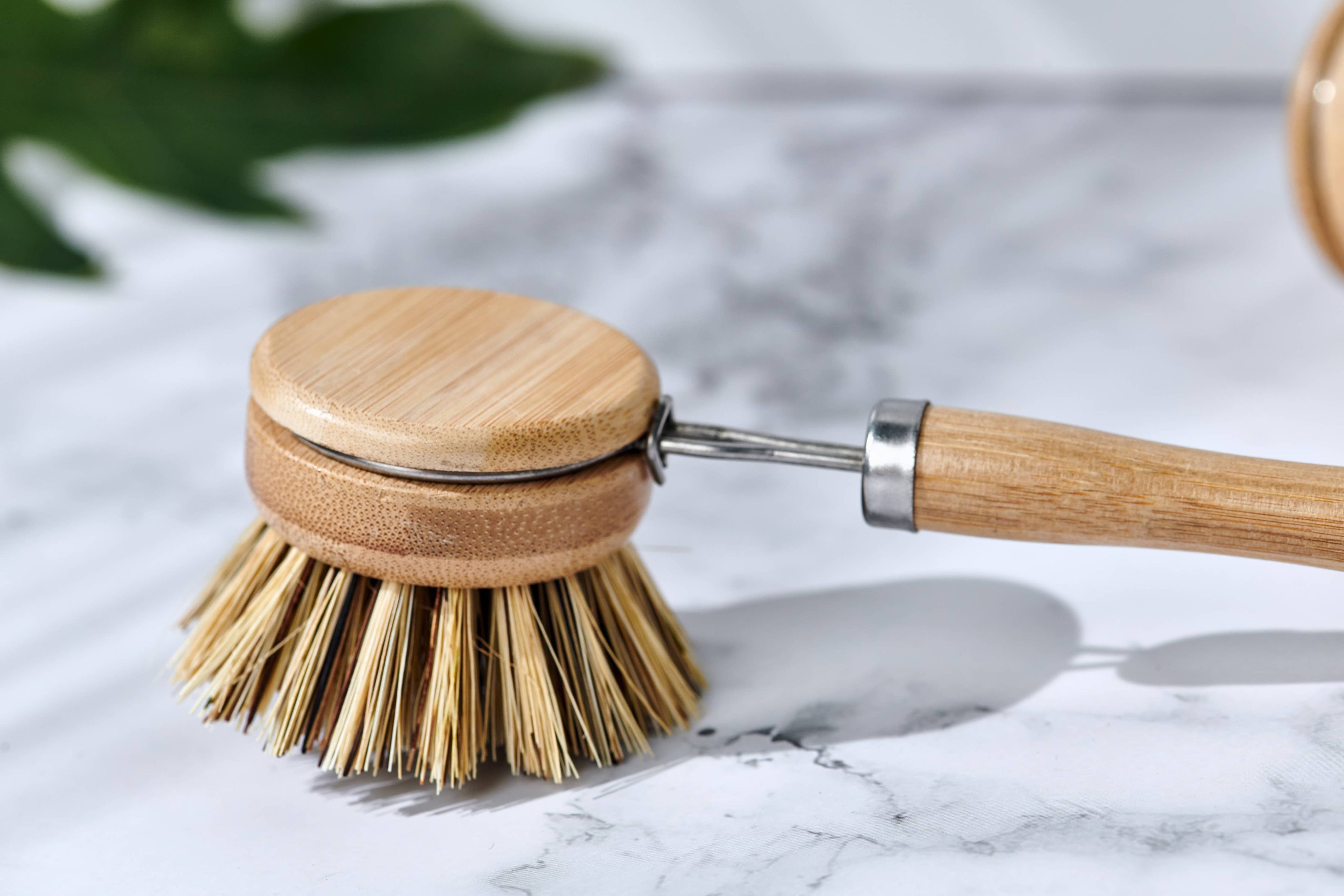 Long Handle Wood & Metal Dish Brush with Replaceable Head