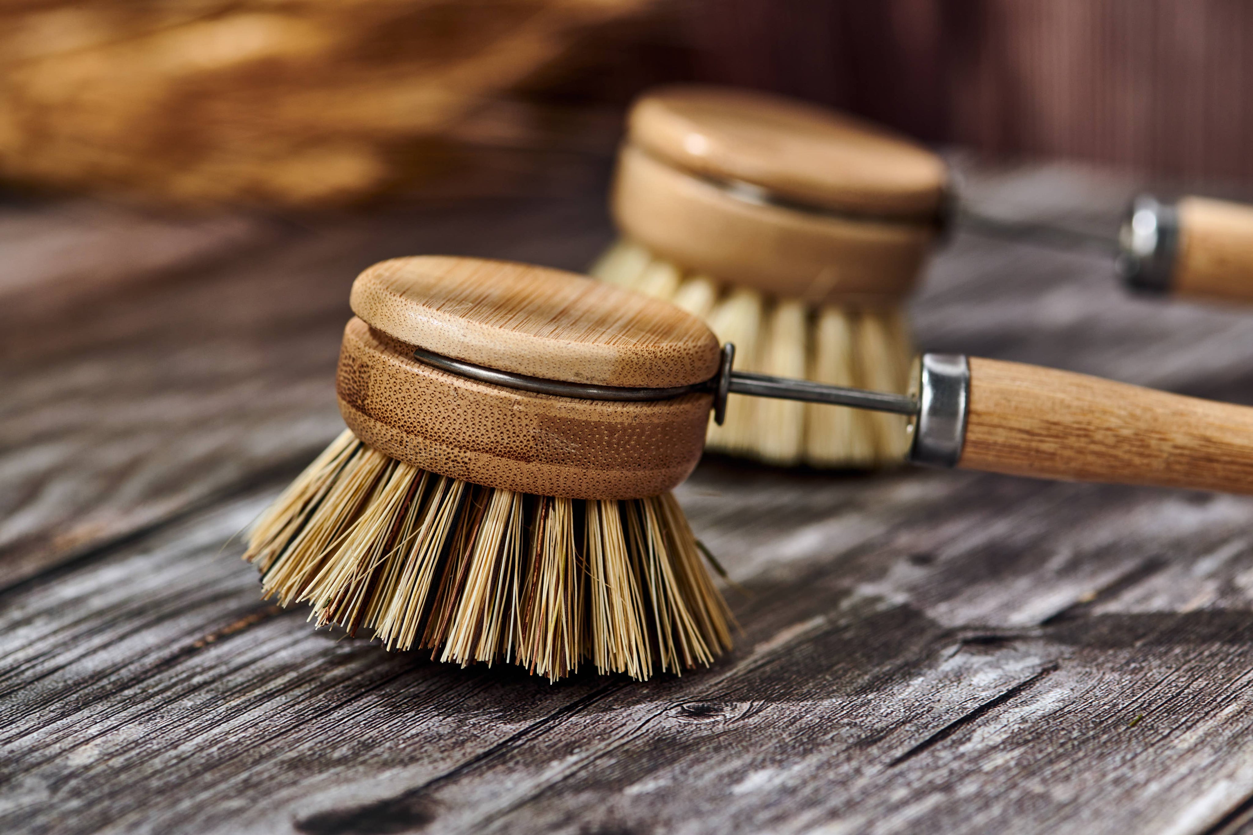 Long Handle Wood & Metal Dish Brush with Replaceable Head